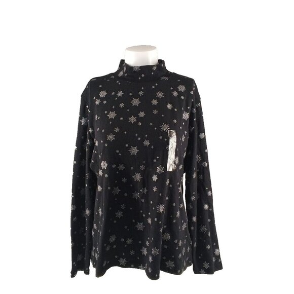 NWT KAREN SCOTT Christmas Snowflake Glitter Petite XL Top Mock Neck Cotton Knit - Picture 1 of 11
